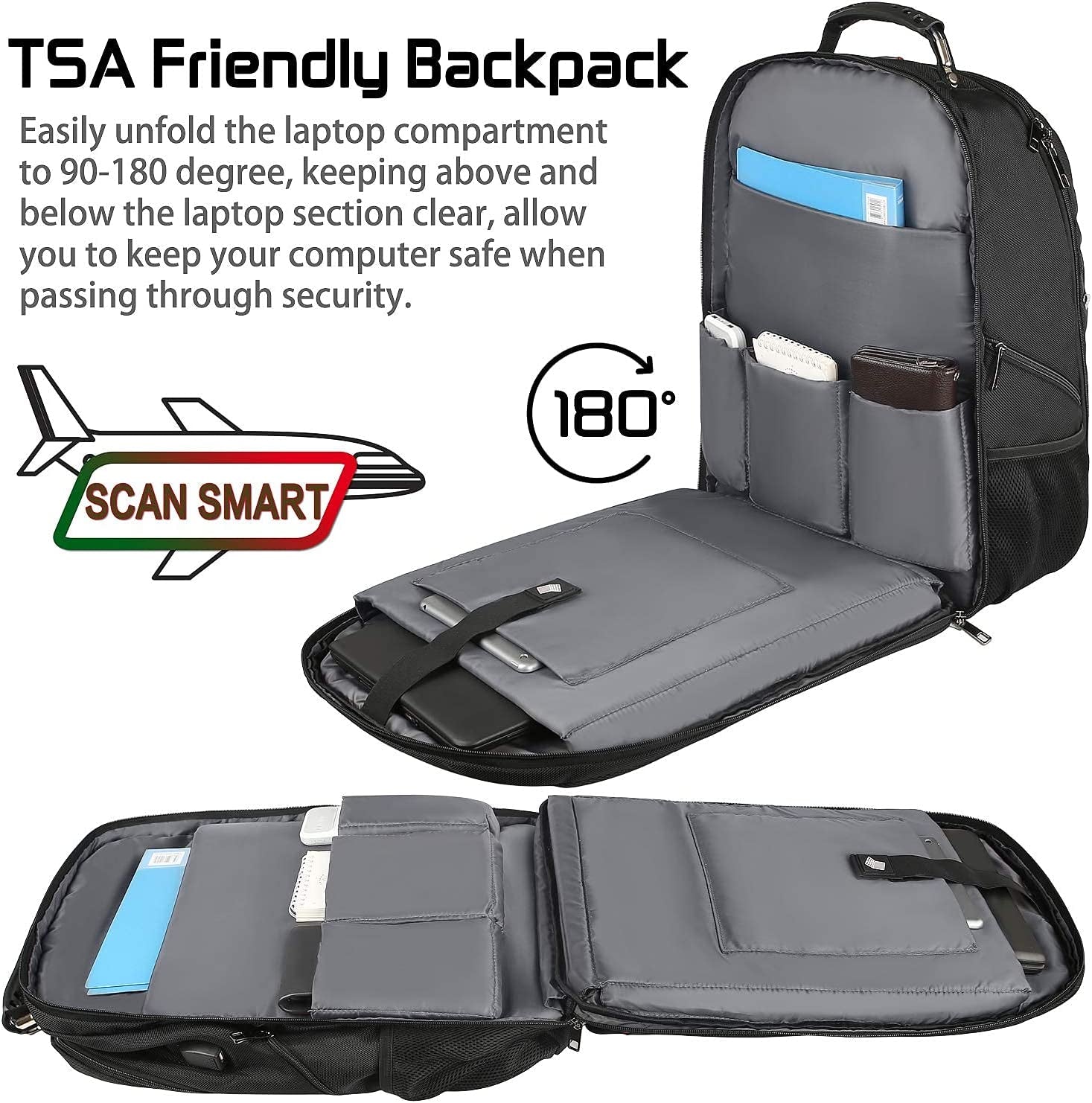 Extra Large 18.4-Inch Laptop Backpack for Men, 55L-60L Capacity, Gaming-Compatible with USB Charging Port, TSA-Friendly, RFID Anti-Theft Pocket, Water Resistant, Ideal for Travel and Business Use