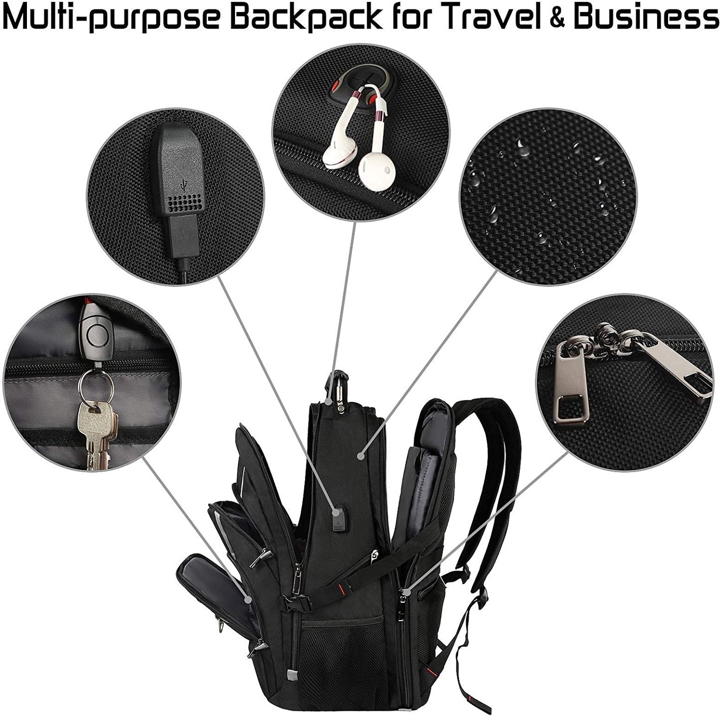 Extra Large 18.4-Inch Laptop Backpack for Men, 55L-60L Capacity, Gaming-Compatible with USB Charging Port, TSA-Friendly, RFID Anti-Theft Pocket, Water Resistant, Ideal for Travel and Business Use
