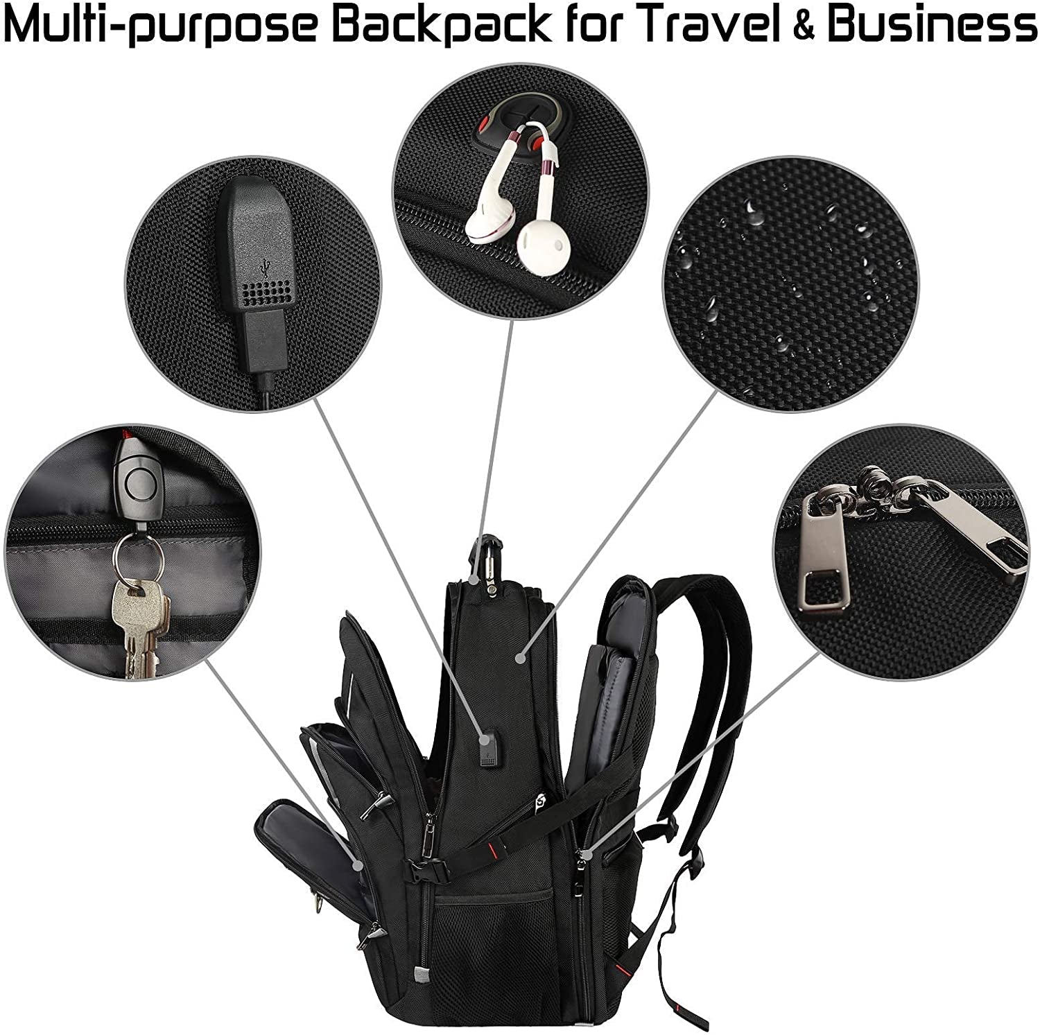 Extra Large 18.4-Inch Laptop Backpack for Men, 55L-60L Capacity, Gaming-Compatible with USB Charging Port, TSA-Friendly, RFID Anti-Theft Pocket, Water Resistant, Ideal for Travel and Business Use