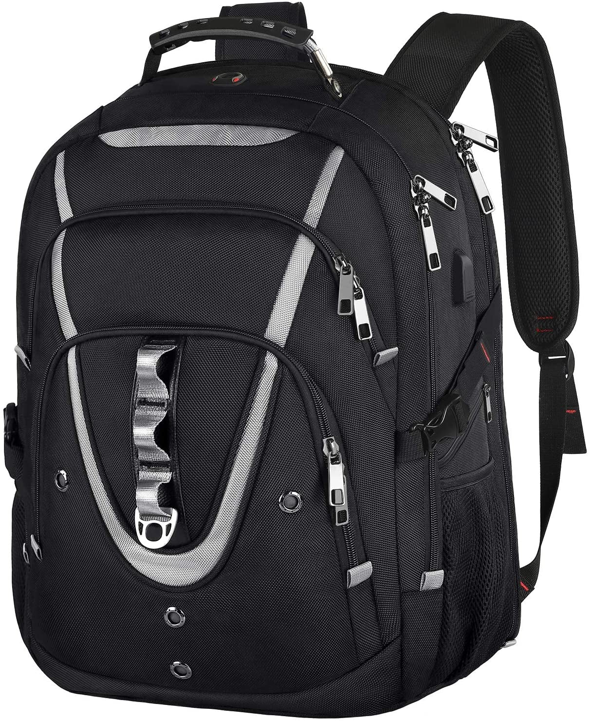 Extra Large 18.4-Inch Laptop Backpack for Men, 55L-60L Capacity, Gaming-Compatible with USB Charging Port, TSA-Friendly, RFID Anti-Theft Pocket, Water Resistant, Ideal for Travel and Business Use