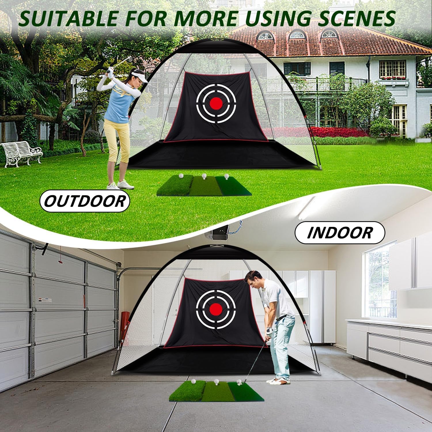 Golf Practice Net Set with Real Balls, Turf Mat, Tees, Hat, Target, and Bag - Available in 10x7ft and 12x7ft for Indoor and Outdoor Use, Ideal Gift for Golf Enthusiasts